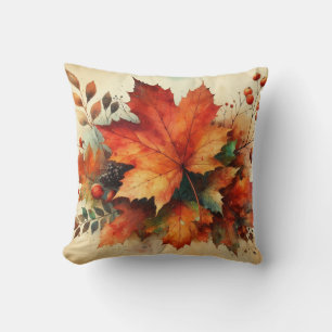 Fall leaves vintage watercolor autumn colours throw pillow