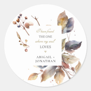 Fall Leaves Watercolor Christian Bible Wedding Classic Round Sticker