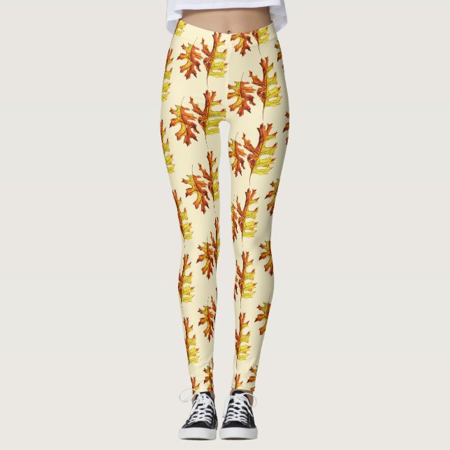 Fall Leaves Watercolor Pattern Leggings (Front)