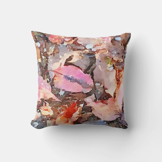 Fall Leaves Watercolor Pillow (Front)