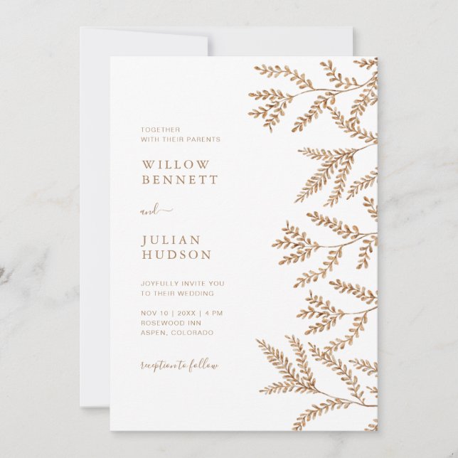 Fall Leaves Watercolor Wedding Invitation (Front)
