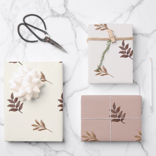 Fall Leaves Watercolor Wrapping Paper Sheet (Front)