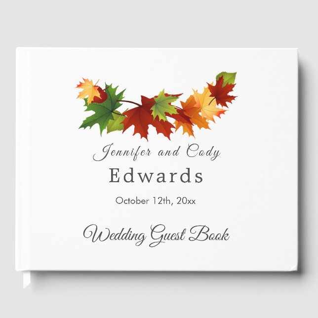 Fall Leaves Wedding Guest Book with PHOTO (Front)