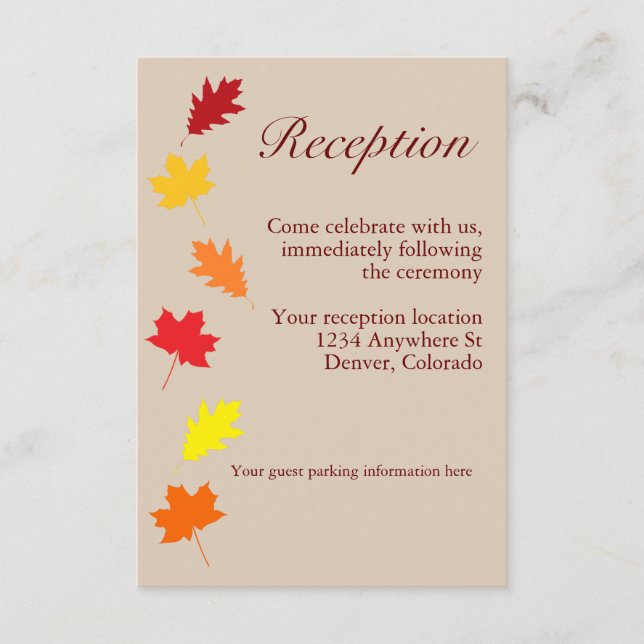 Fall Leaves Wedding Reception Enclosure Card (Front)