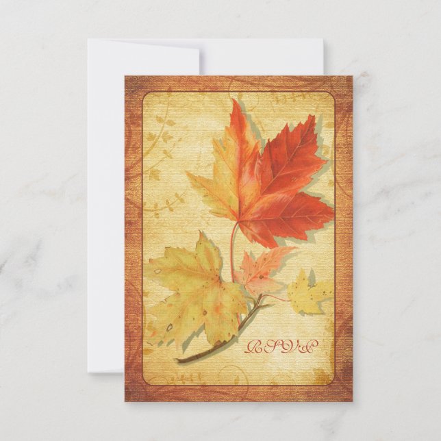 Fall Leaves Wedding Reply Card (RSVP Card) Ver 3 (Front)
