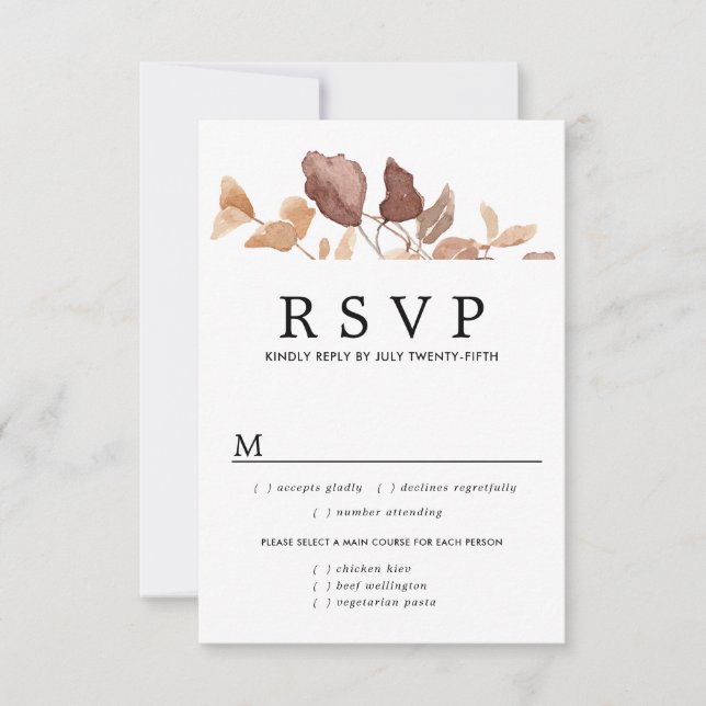Fall Leaves Wedding RSVP Card, Meal Options Card (Front)