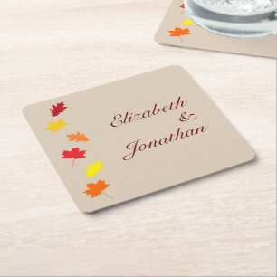 Fall Leaves Wedding Square Paper Coaster