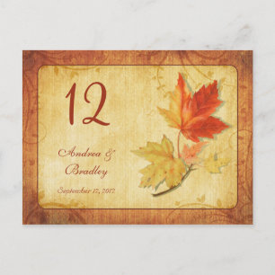 Fall Leaves Wedding Table Number Card