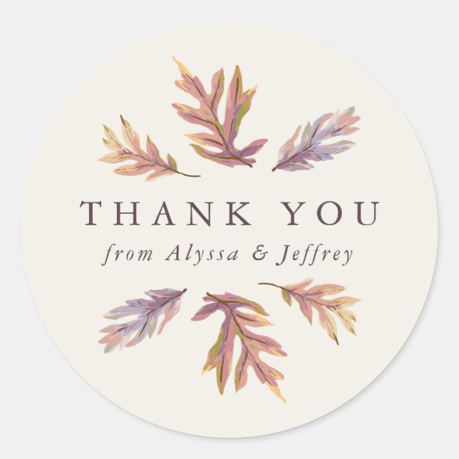 Fall leaves wedding thank you favour classic round sticker (Front)