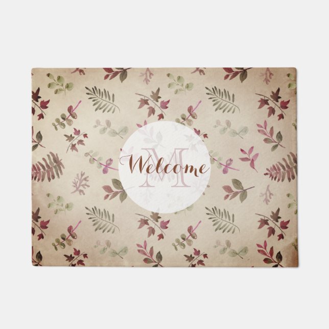 Fall Leaves Welcome Personalized Monogram Doormat (Front)