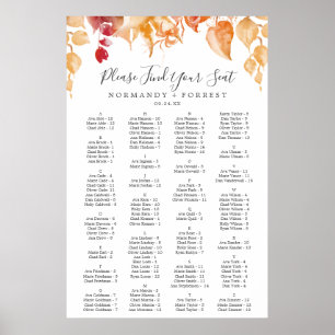 Fall Leaves White Alphabetical Seating Chart