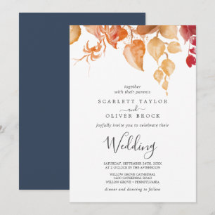 Fall Leaves   White & Burgundy Wedding Invitation