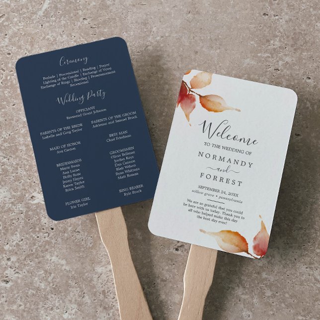 Fall Leaves | White & Burgundy Wedding Program Fan (Creator Uploaded)