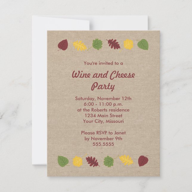 Fall Leaves Wine and Cheese Party Invitations (Front)