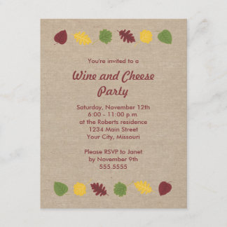 Fall Leaves Wine and Cheese Party Invitations