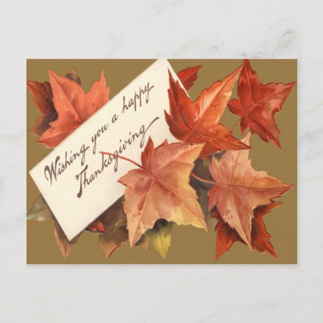 Fall Leaves Wishing You A Happy Thanksgiving Holiday Postcard (Front)