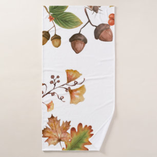 Fall leaves with nut and maple leaves Autumn    Bath Towel
