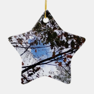 Fall Leaves with Peeking Blue Sky Ceramic Ornament