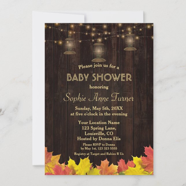 Fall Leaves Wood Old Lanterns BABY SHOWER Invitation (Front)
