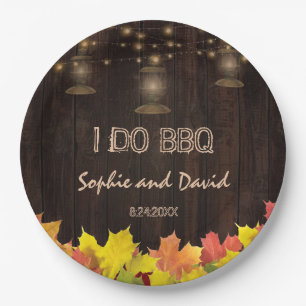 Fall Leaves Wood Old Lanterns I DO BBQ Paper Plate