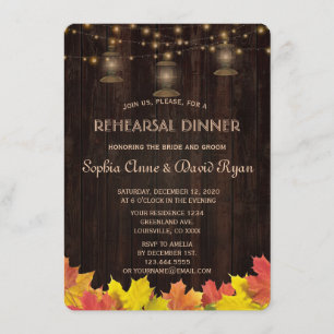 Fall Leaves Wood Old Lanterns REHEARSAL DINNER Invitation