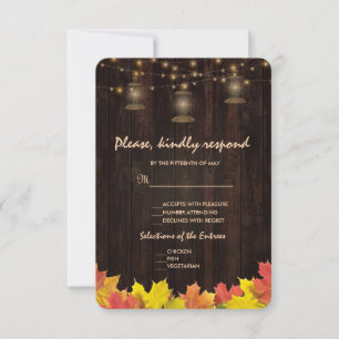 Fall Leaves Wood Old Lanterns Wedding RSVP Card