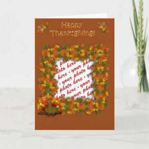 Fall Leaves & Worried Turkey Photo Frame Holiday Card
