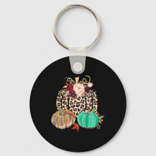 Fall Leopard Cheetah Pumpkin Rustic Halloween Than Keychain