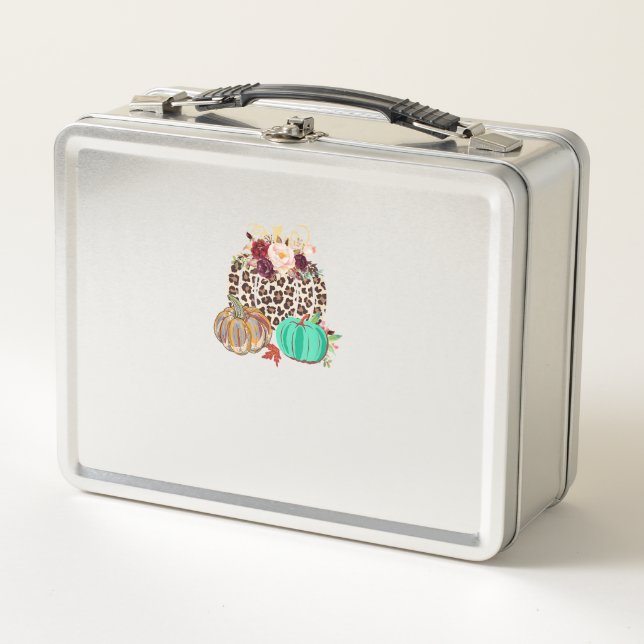 Fall Leopard Cheetah Pumpkin Rustic Halloween Than Metal Lunch Box (Front)