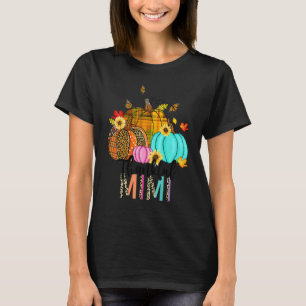 Fall Leopard Plaid Pumpkins Thankful Mimi Thanksgi T-Shirt
