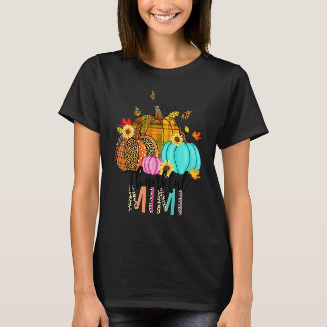 Fall Leopard Plaid Pumpkins Thankful Mimi Thanksgi T-Shirt (Front)