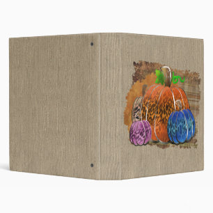 Fall Leopard Print Autumn Pumpkins On Plaid Binder