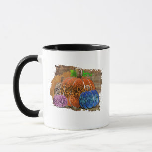 Fall Leopard Print Autumn Pumpkins On Plaid Mug
