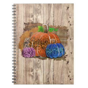 Fall Leopard Print Autumn Pumpkins On Plaid Notebook