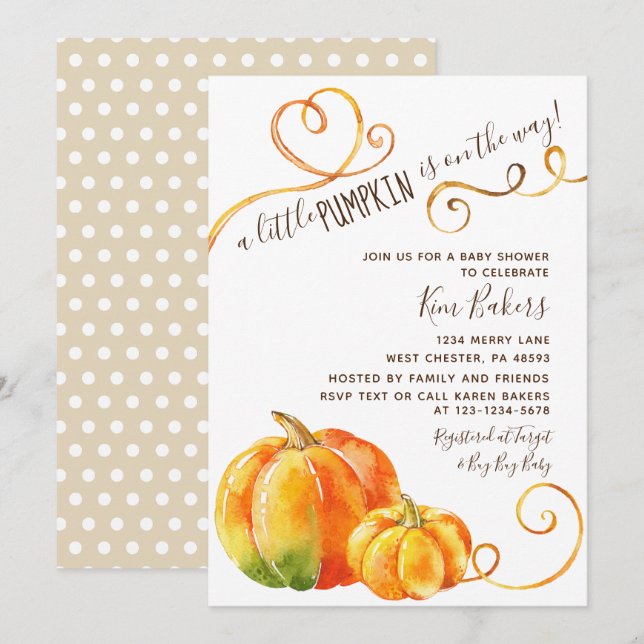 Fall Little Pumpkin Autumn Baby Shower Invitation (Front/Back)