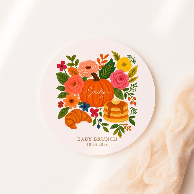 Fall Little Pumpkin Baby Shower Brunch Classic Round Sticker (Creator Uploaded)