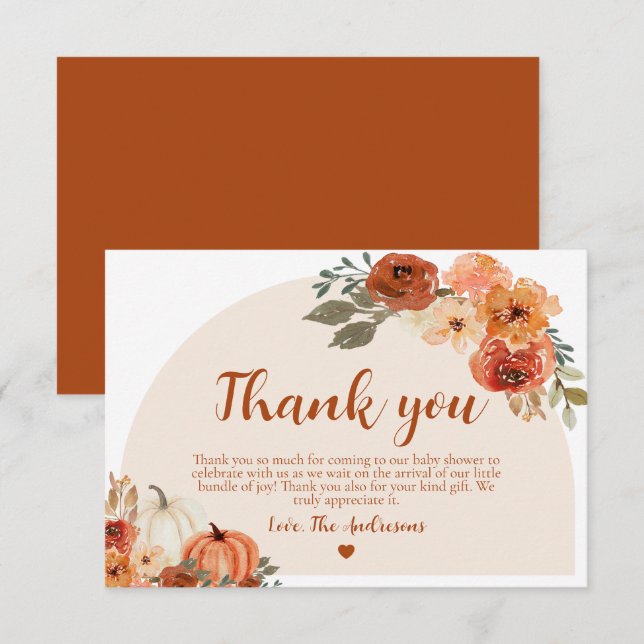 Fall Little Pumpkin Baby Shower Thank You Card (Front/Back)