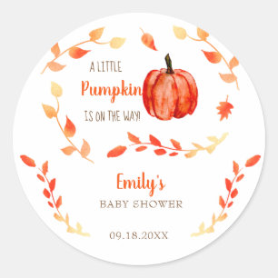 Fall Little Pumpkin Baby Shower Watercolor Foliage Classic Round Sticker
