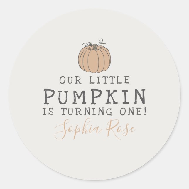 Fall Little Pumpkin birthday party favour  Classic Round Sticker (Front)
