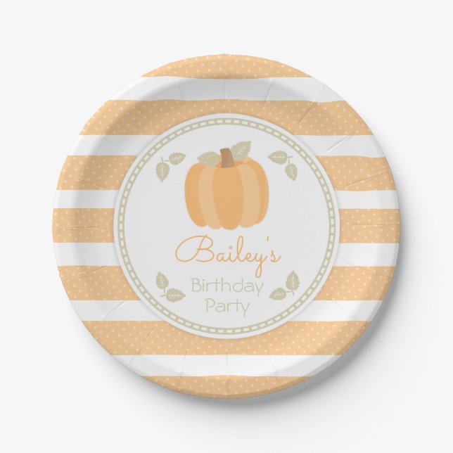 Fall Little Pumpkin Birthday Party Paper Plate (Front)