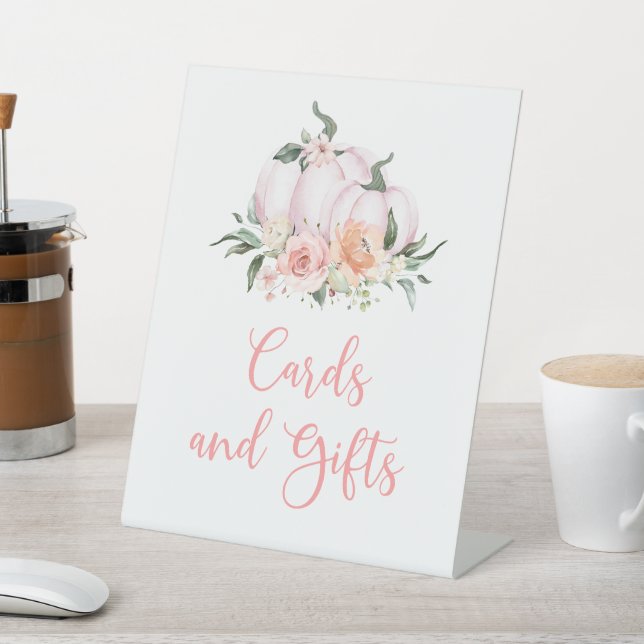 Fall Little Pumpkin Cards and Gifts Pedestal Sign (In SItu)
