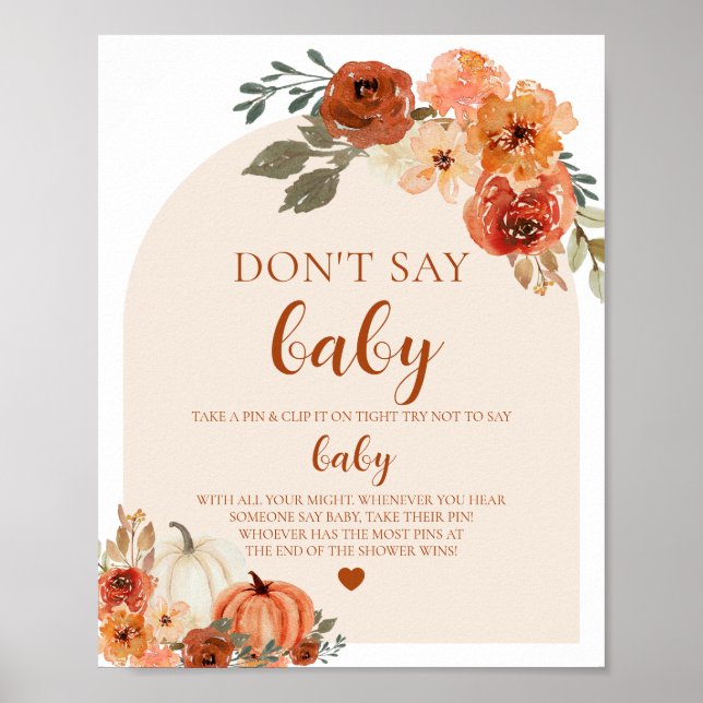 Fall Little Pumpkin Don't Say Baby Baby Shower Poster (Front)