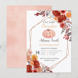 Fall Little Pumpkin Fall Birthday Autumn Pastel Invitation