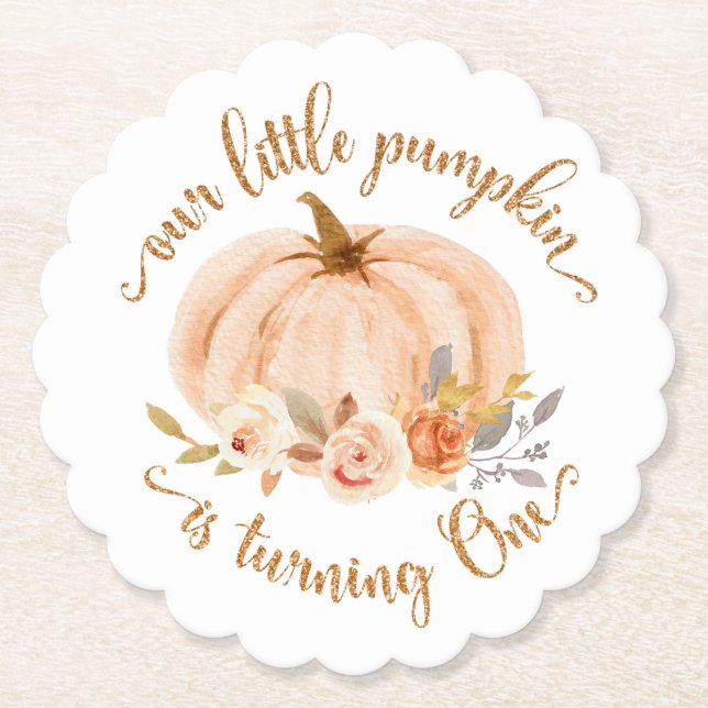 Fall little pumpkin is turning one birthday paper coaster (Front)