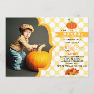 Fall Little Pumpkin Photo Birthday Party Invitation
