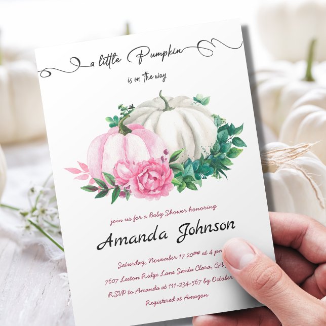 Fall Little Pumpkin Pink Floral Baby Shower  Invitation (Creator Uploaded)