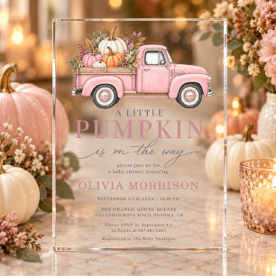 Fall Little Pumpkin Pink Truck Girl Baby Shower Acrylic Invitations