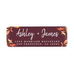 Fall Love Autumn Foliage Burgundy Return Address