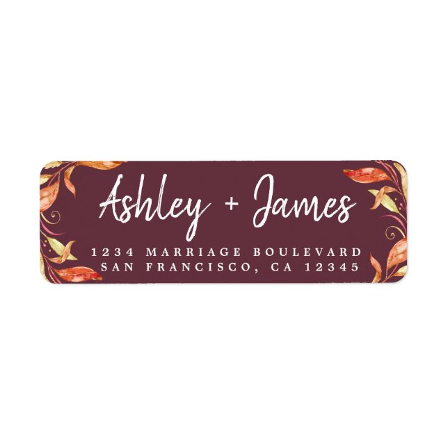 Fall Love Autumn Foliage Burgundy Return Address (Front)