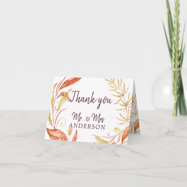 Fall Love Autumn Foliage Wedding Thank You Photo (Front)